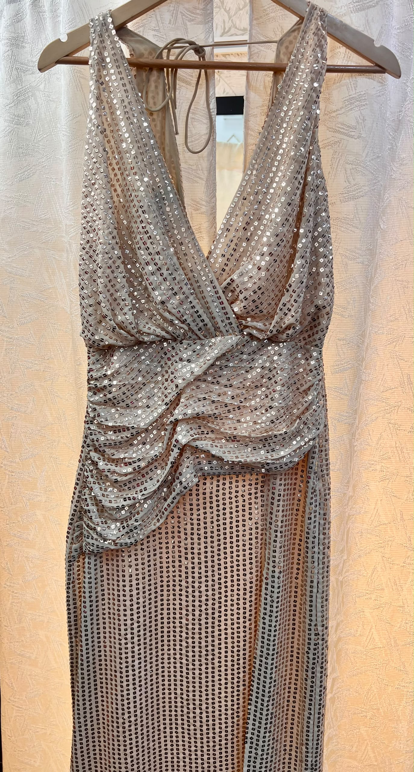 Robe longue Elysion - Nude paillettes argent